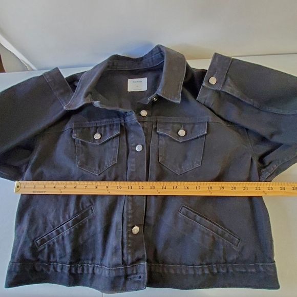 Old Navy Cropped Jean Jacket Women's Size XL Button Front Black Denim Grunge - Picture 3 of 10